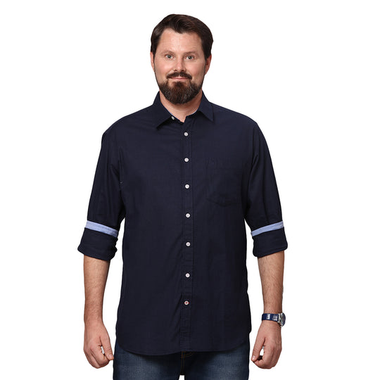 Big & Bold Solid Navy Blue Full Sleeves Slim Fit Casual Shirts (Plus Size)