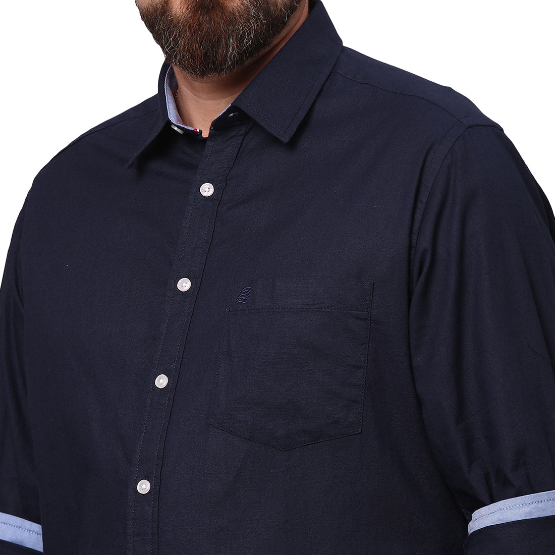 Big & Bold Solid Navy Blue Full Sleeves Slim Fit Casual Shirts (Plus Size) - Double Two