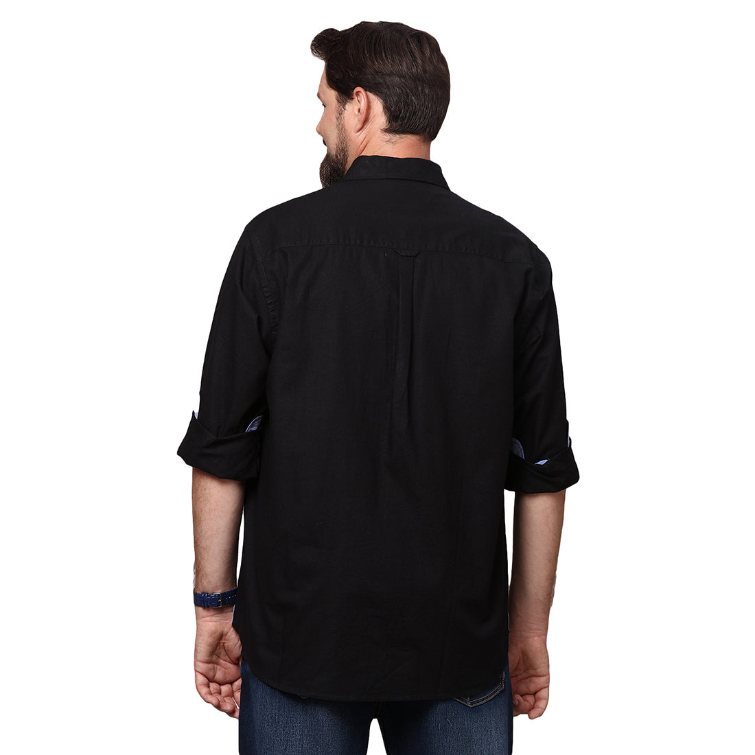 Big & Bold Solid Black Full Sleeves Slim Fit Casual Shirts (Plus Size) - Double Two