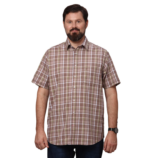 Big & Bold Checks  Brown Half Sleeves Slim Fit Casual Shirts (Plus Size)