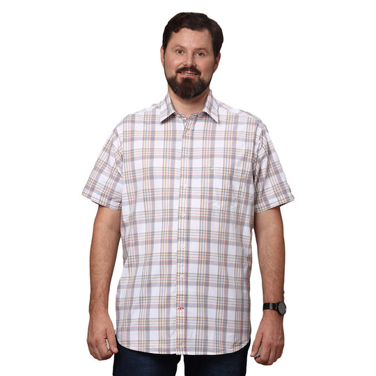 Big & Bold Checks Cream Half Sleeves Slim Fit Casual Shirts (Plus Size)