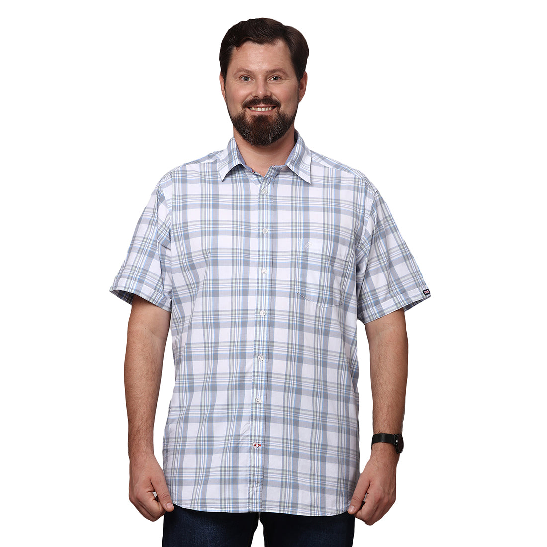 Big & Bold Checks Grey Half Sleeves Slim Fit Casual Shirts (Plus Size) - Double Two