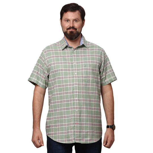 Big & Bold Checks Green Half Sleeves Slim Fit Casual Shirts (Plus Size)