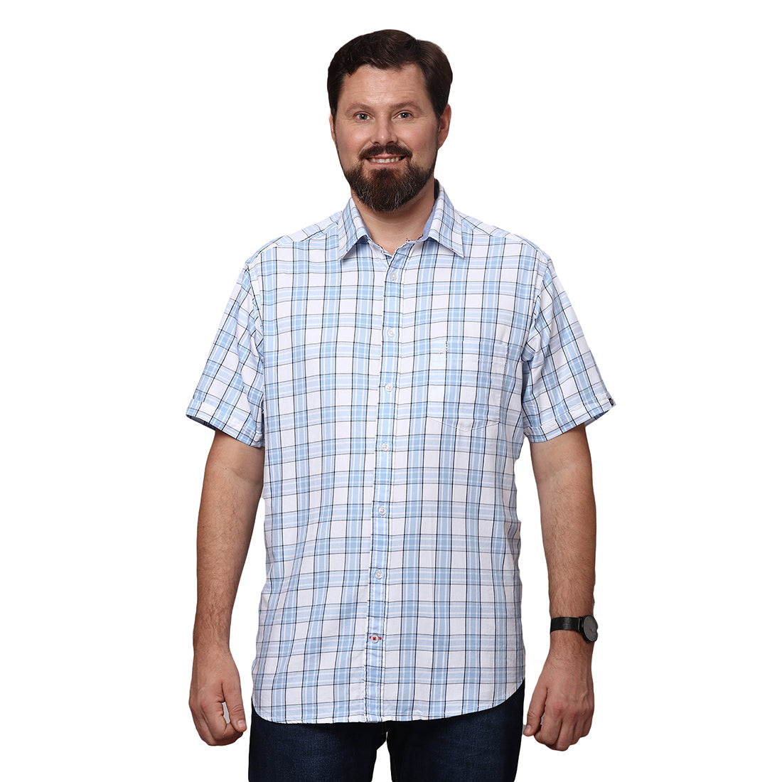 Big & Bold Checks White Half Sleeves Slim Fit Casual Shirts (Plus Size) - Double Two
