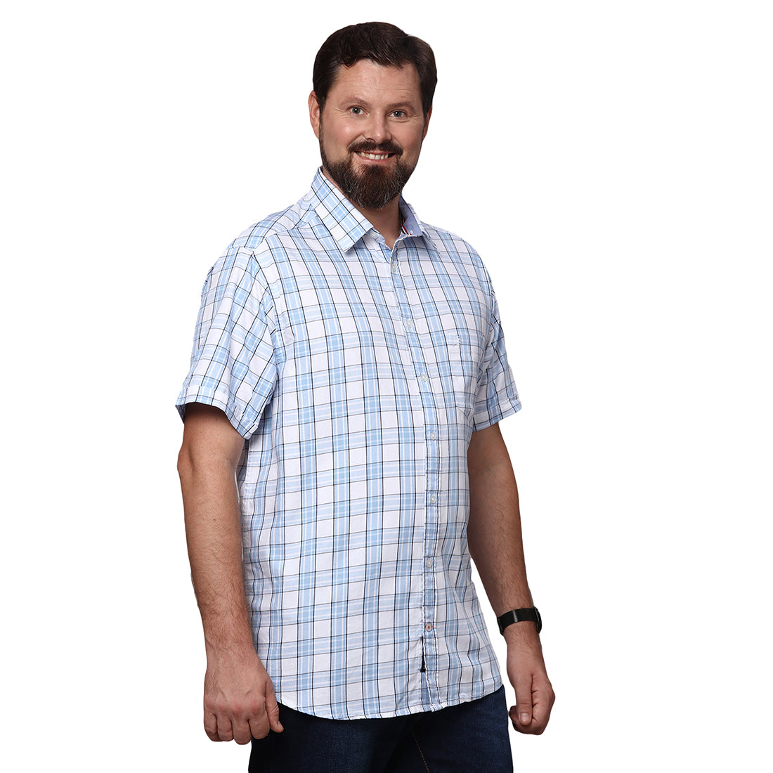 Big & Bold Checks White Half Sleeves Slim Fit Casual Shirts (Plus Size) - Double Two