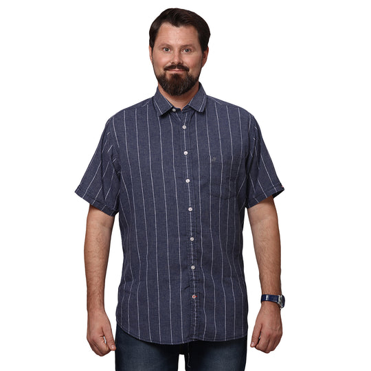 Big & Bold Stripes Grey Half Sleeves Slim Fit Casual Shirts (Plus Size)