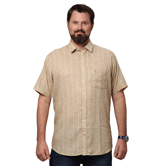 Big & Bold Stripes Mustard Half Sleeves Slim Fit Casual Shirts (Plus Size)