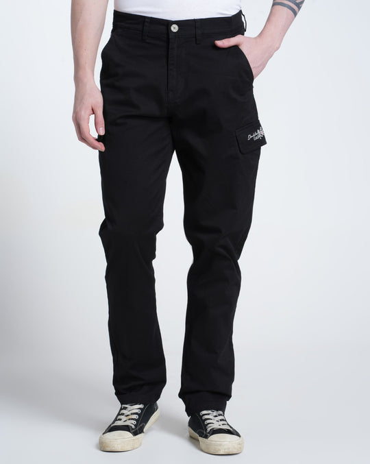 Mens Regular Fit Solid Black Cargo