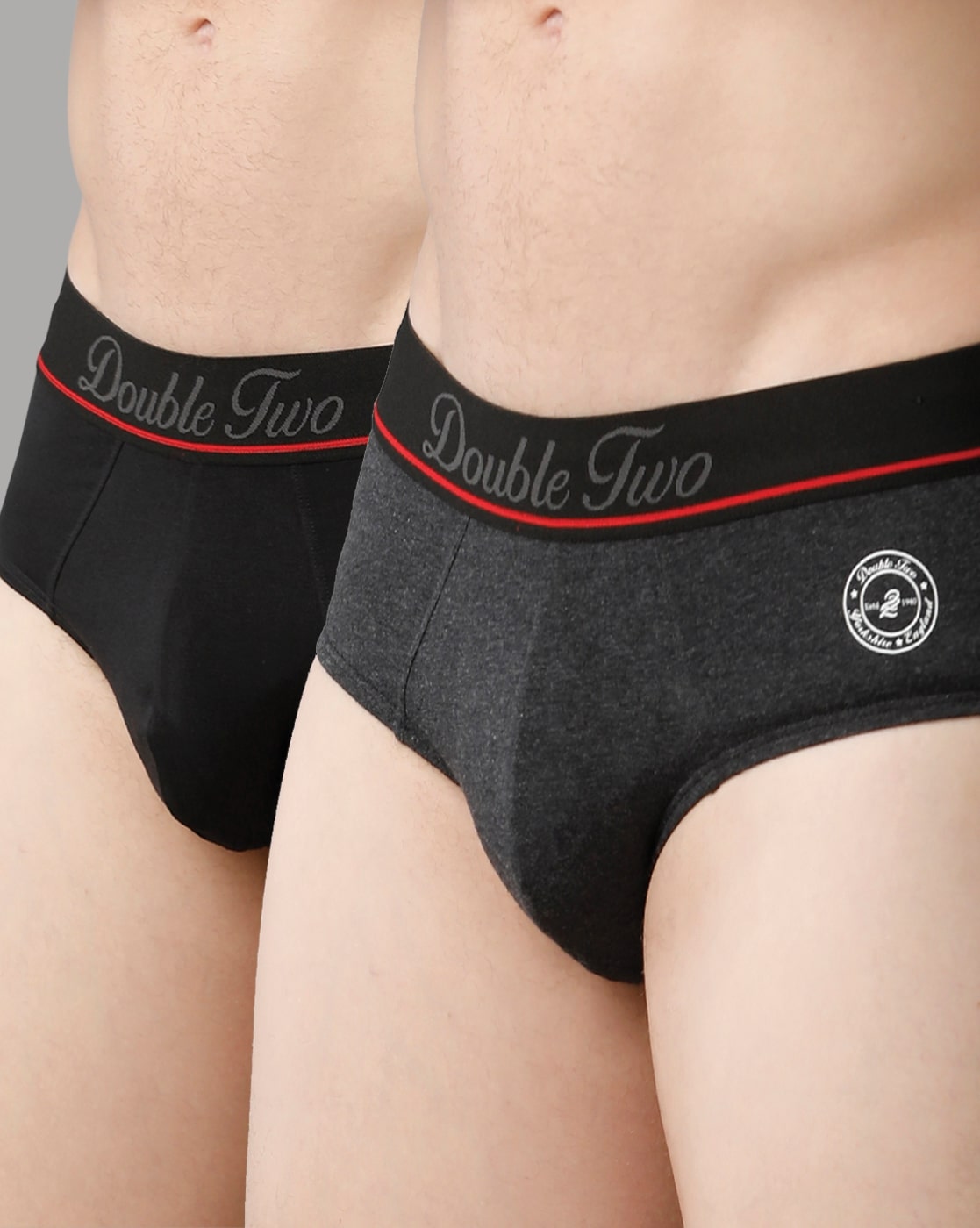 Double Two Men’s Mid Waist Solid Briefs Pack of -2