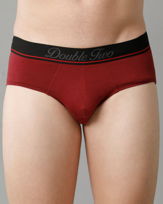 Double Two Men’s Mid Waist Solid Briefs Pack of -2