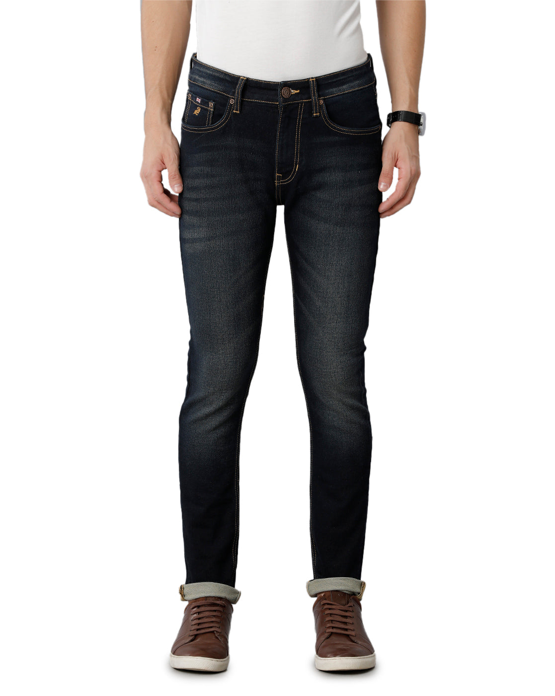 Dark Blue Whisker Brushed Tinted Casual Denim - Double Two