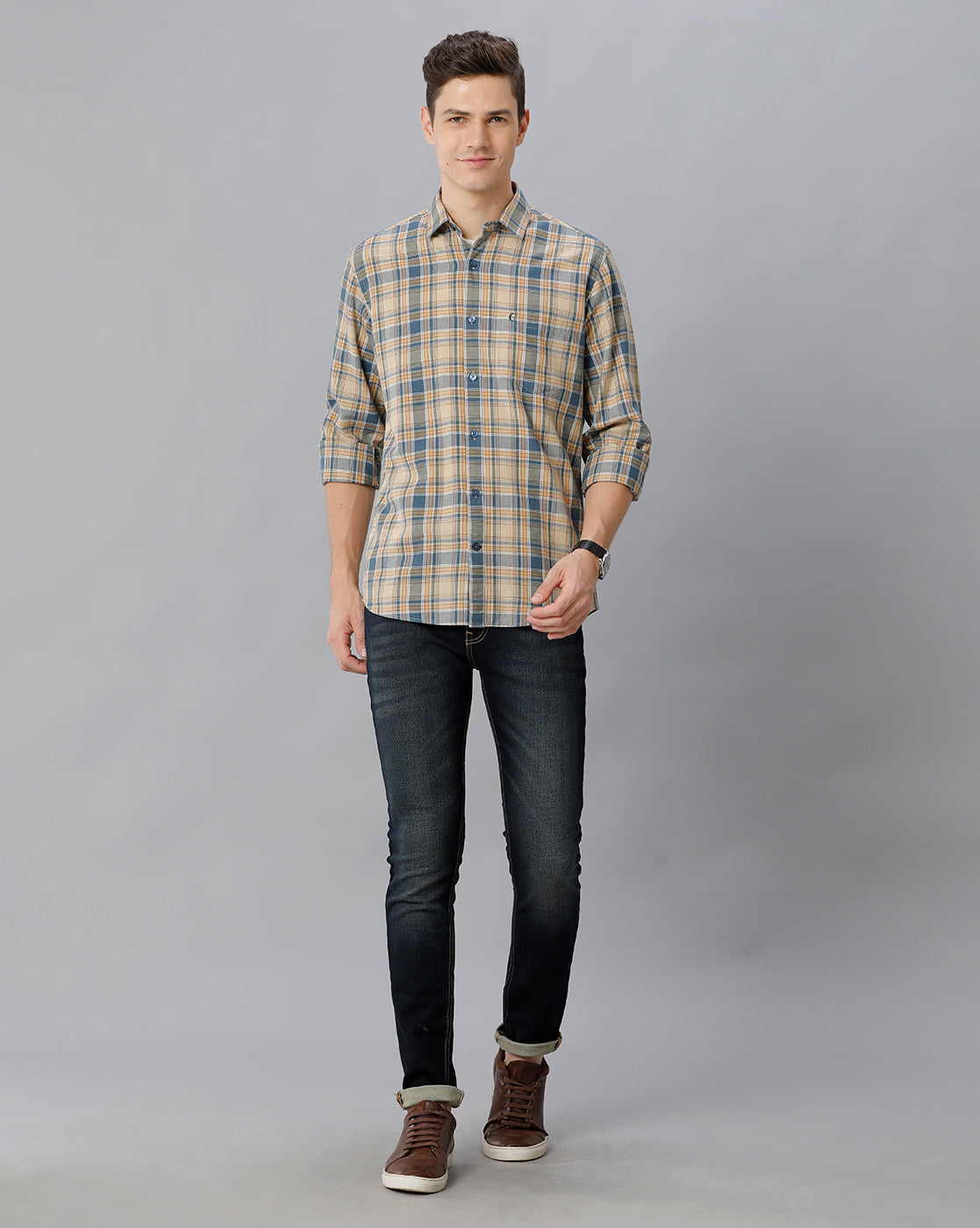 Dark Blue Whisker Brushed Tinted Casual Denim - Double Two