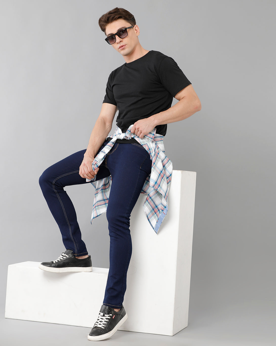 Dark Blue Double washed tinted Casual Denim - Double Two