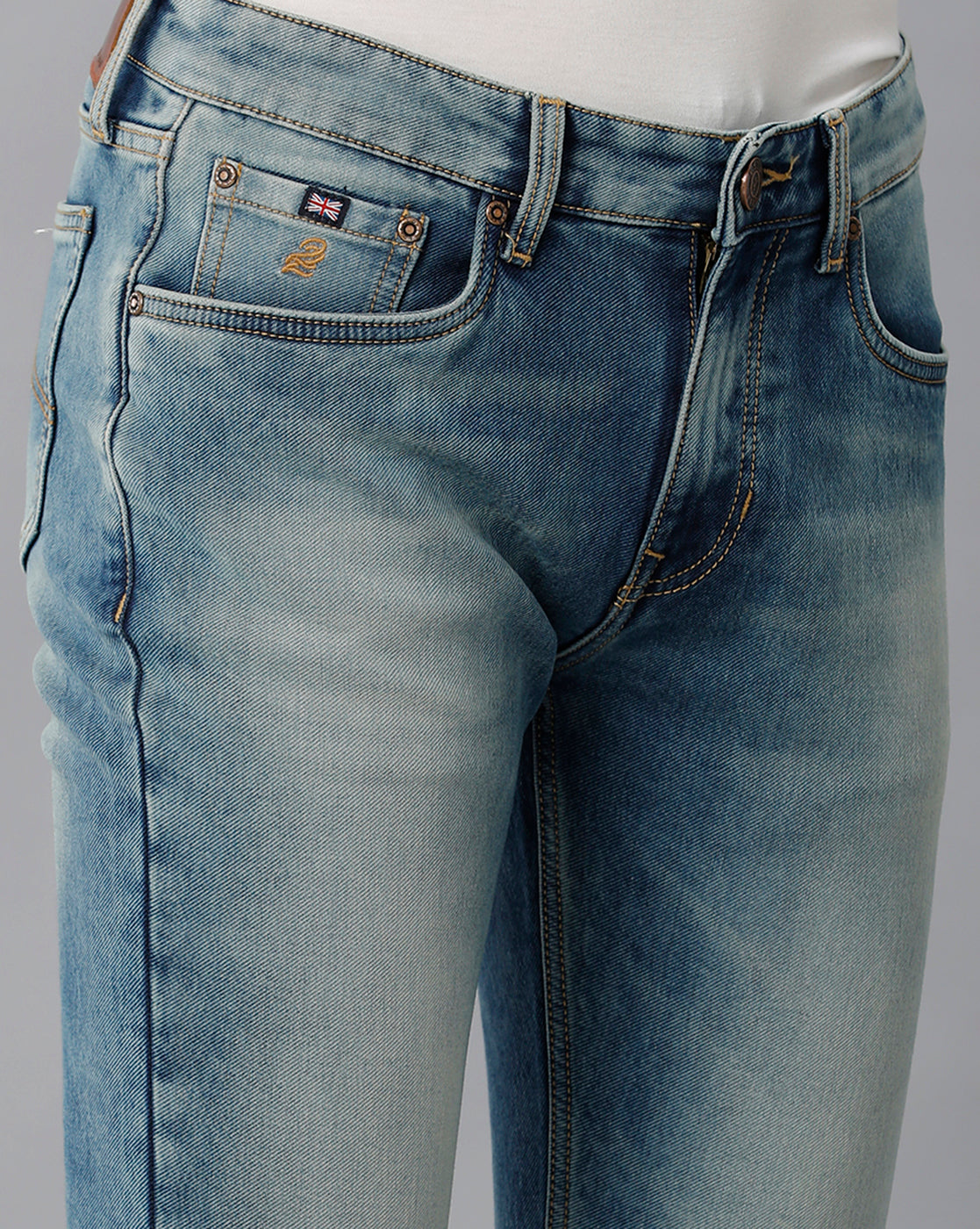 Mid Blue Faded Brushed Casual Denim - Double Two