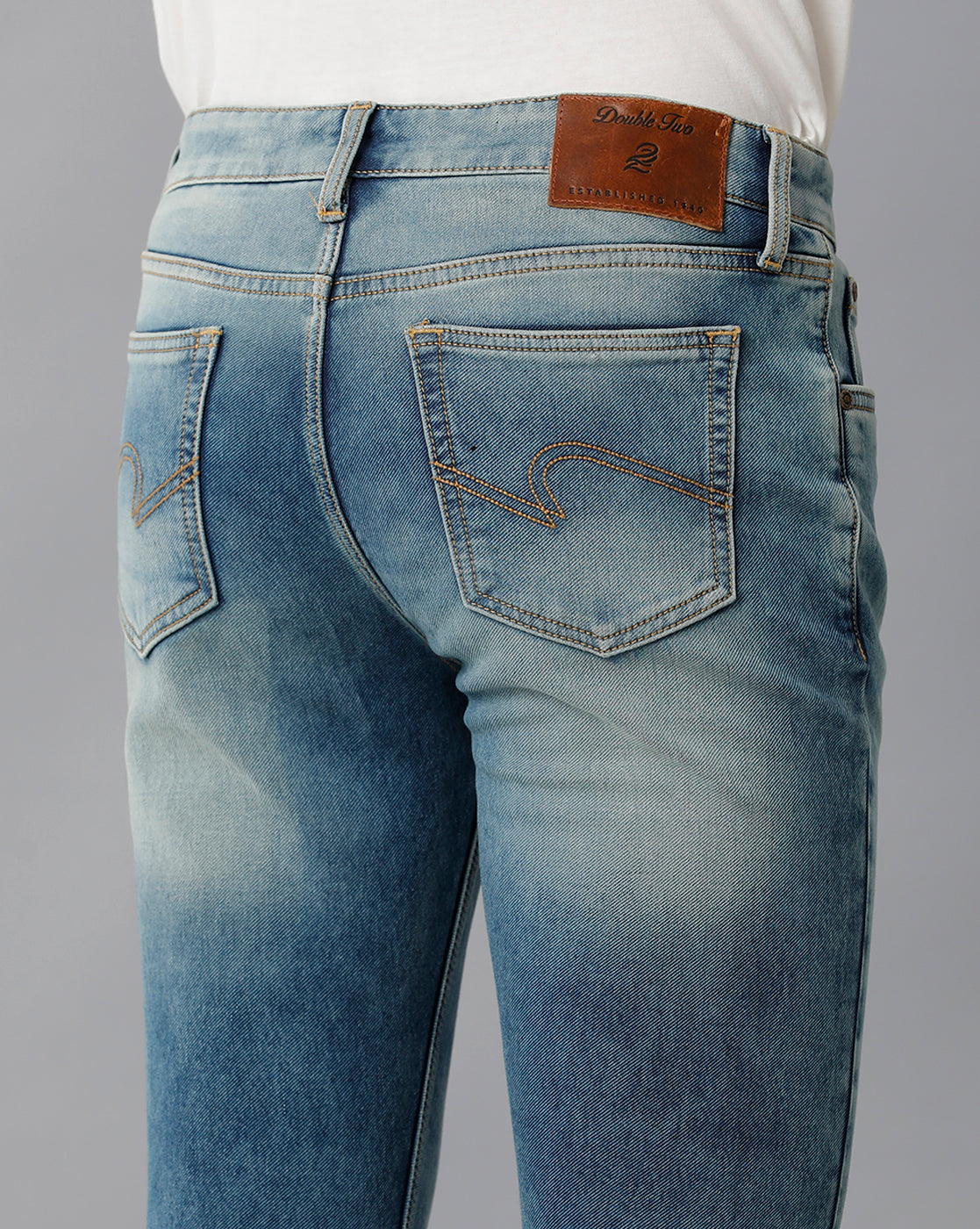 Mid Blue Faded Brushed Casual Denim - Double Two