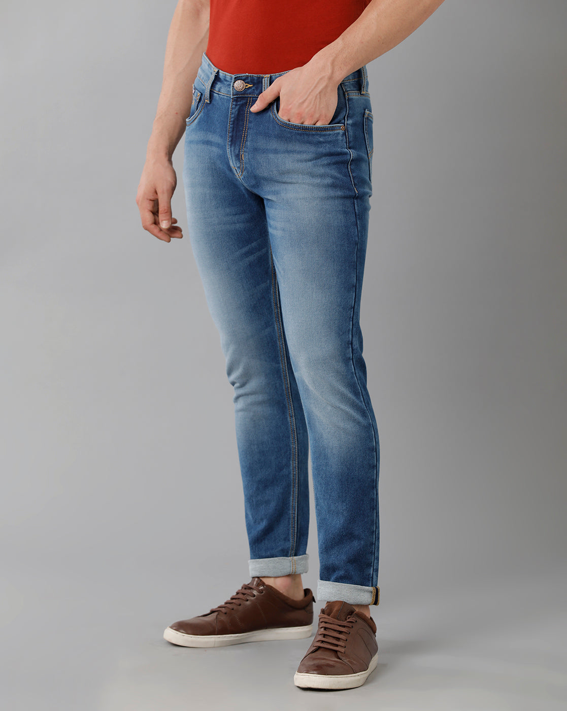 Dark Blue Light faded brushed Casual Denim - Double Two