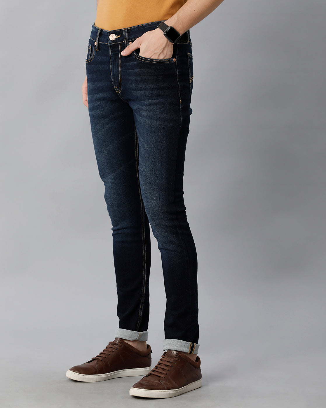 Dark Blue Dark Wash With Mild Brushing Casual Denim - Double Two