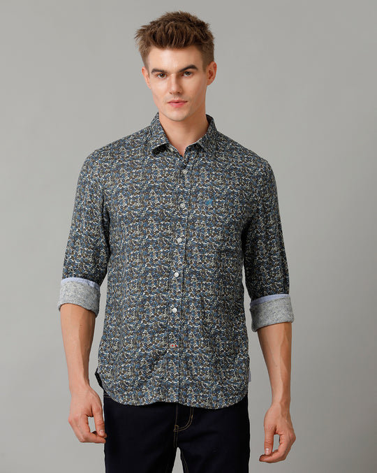 Double Two Men's Cotton Printed Black Shirt