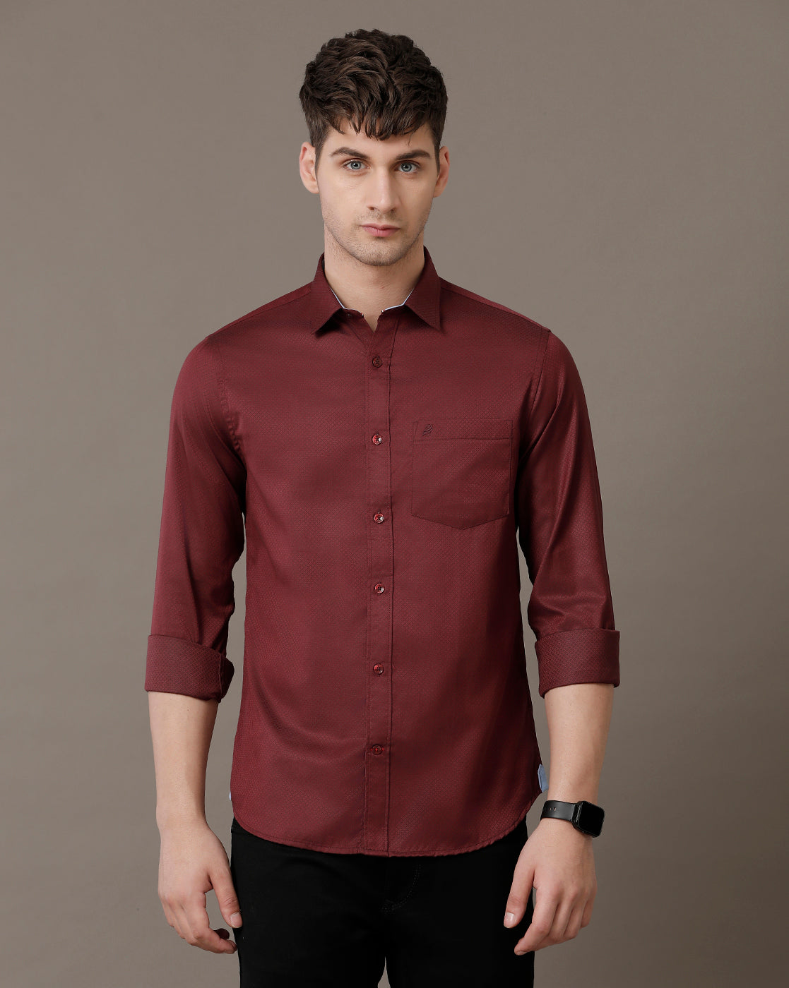 Double Two Men's Solid Pointed Collar Shirt