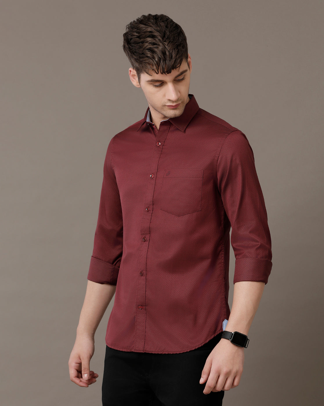 Double Two Men's Solid Pointed Collar Shirt