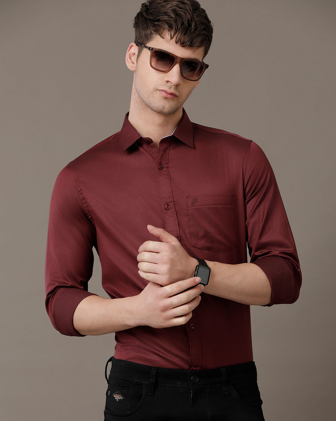 Double Two Men's Solid Pointed Collar Shirt