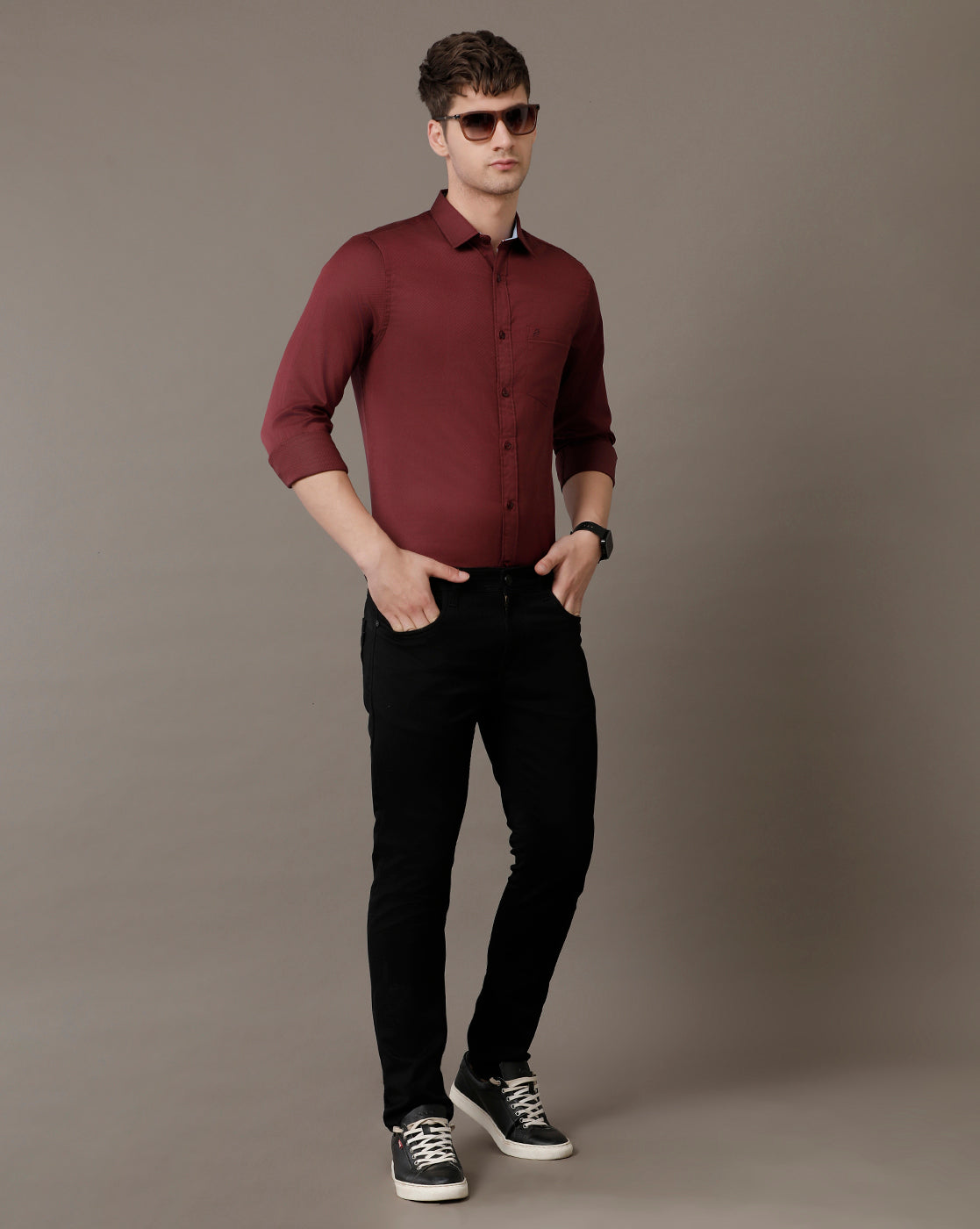 Double Two Men's Solid Pointed Collar Shirt