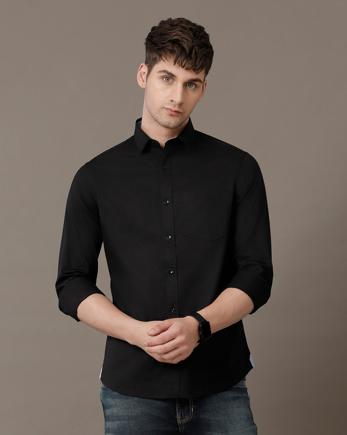 Double Two Men's Solid Pointed Collar Shirt