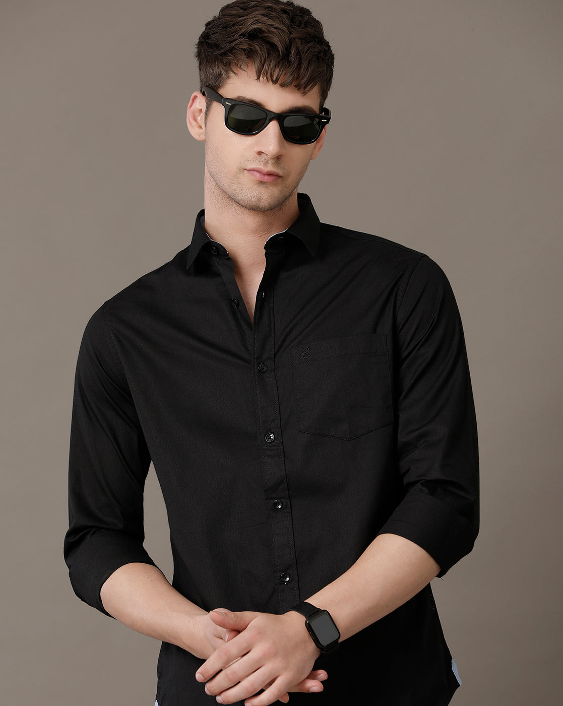 Double Two Men's Solid Pointed Collar Shirt