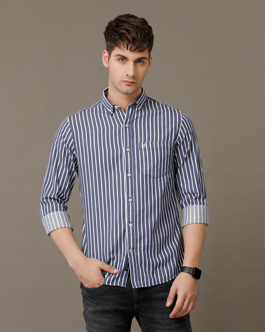 Double Two Men's Stripes Button Down Collar Cotton Shirt