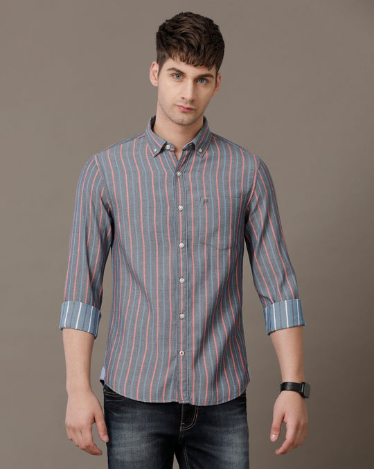 Double Two Men's Stripes Button Down Collar Cotton Shirt