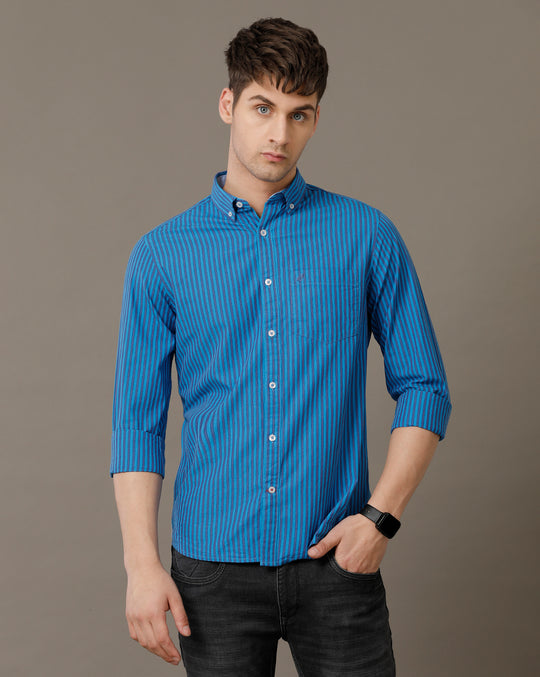 Double Two Men's Stripes Button Down Collar Cotton Shirt