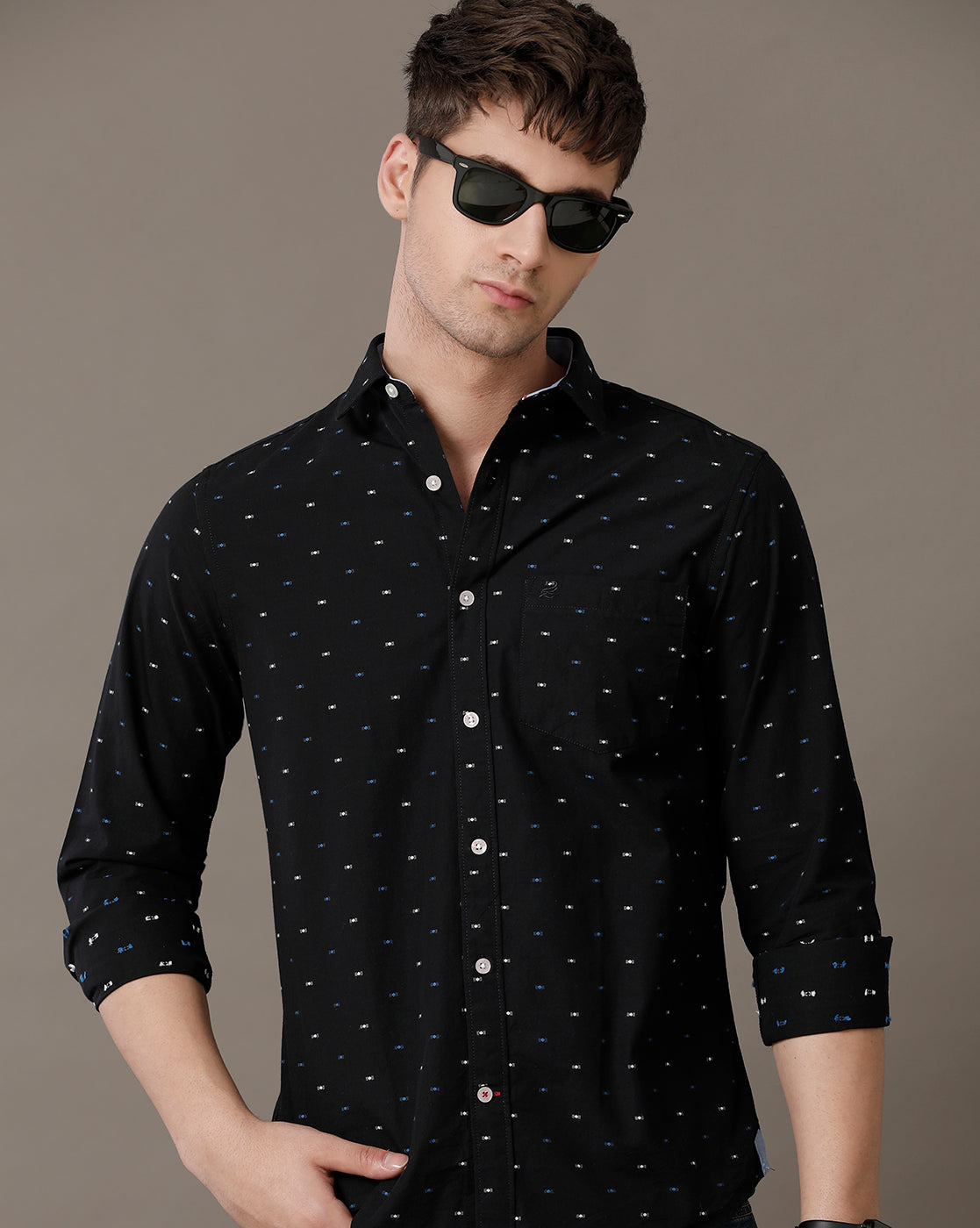 Double Two Men's Printed pointed Collar Cotton Shirt