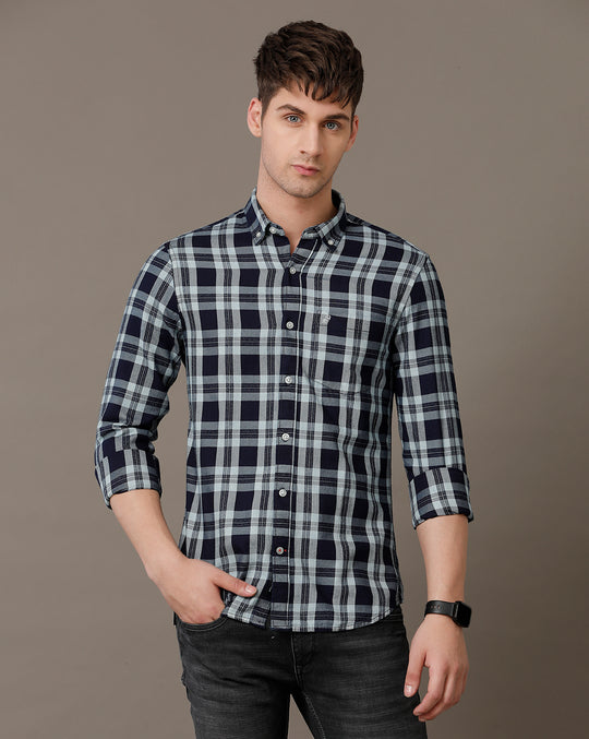 Double Two Men's Classic checks Oxford Button Down Cotton Shirt