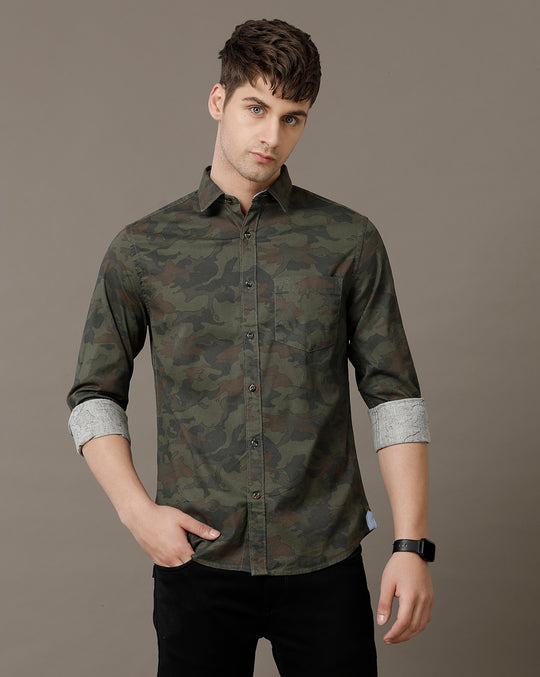 Double Two Men's Printed pointed Collar Cotton Shirt