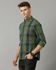 Double Two Men's Cotton Green Checks Shirt