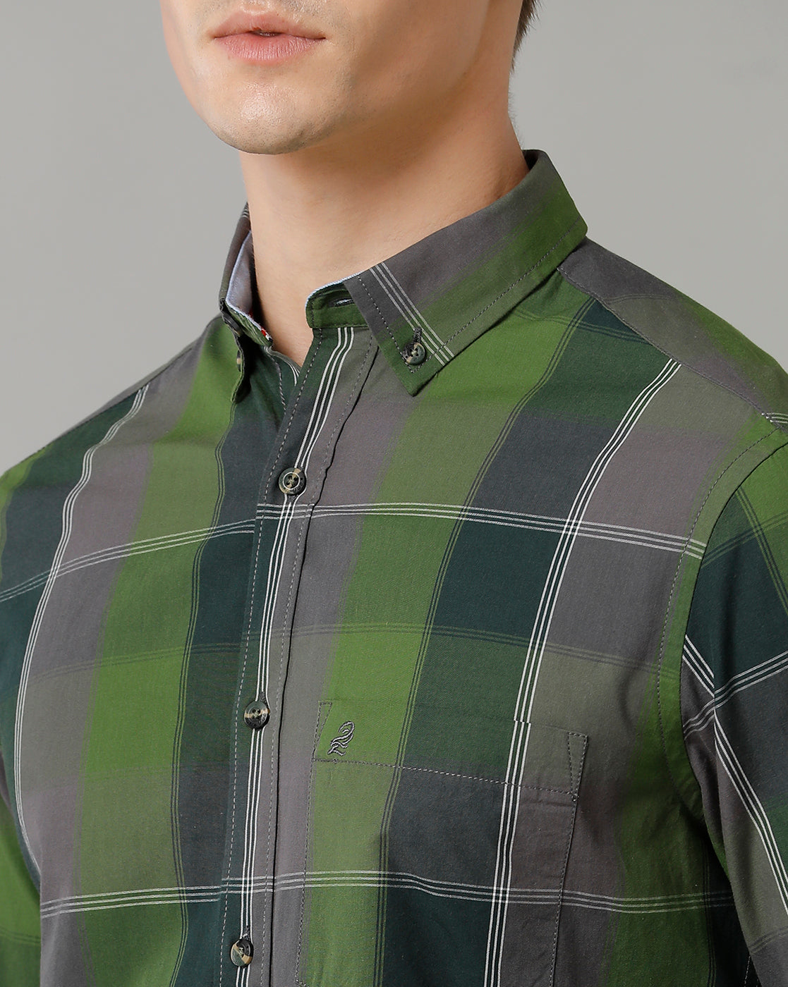 Double Two Men's Cotton Green Checks Shirt