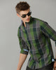 Double Two Men's Cotton Green Checks Shirt