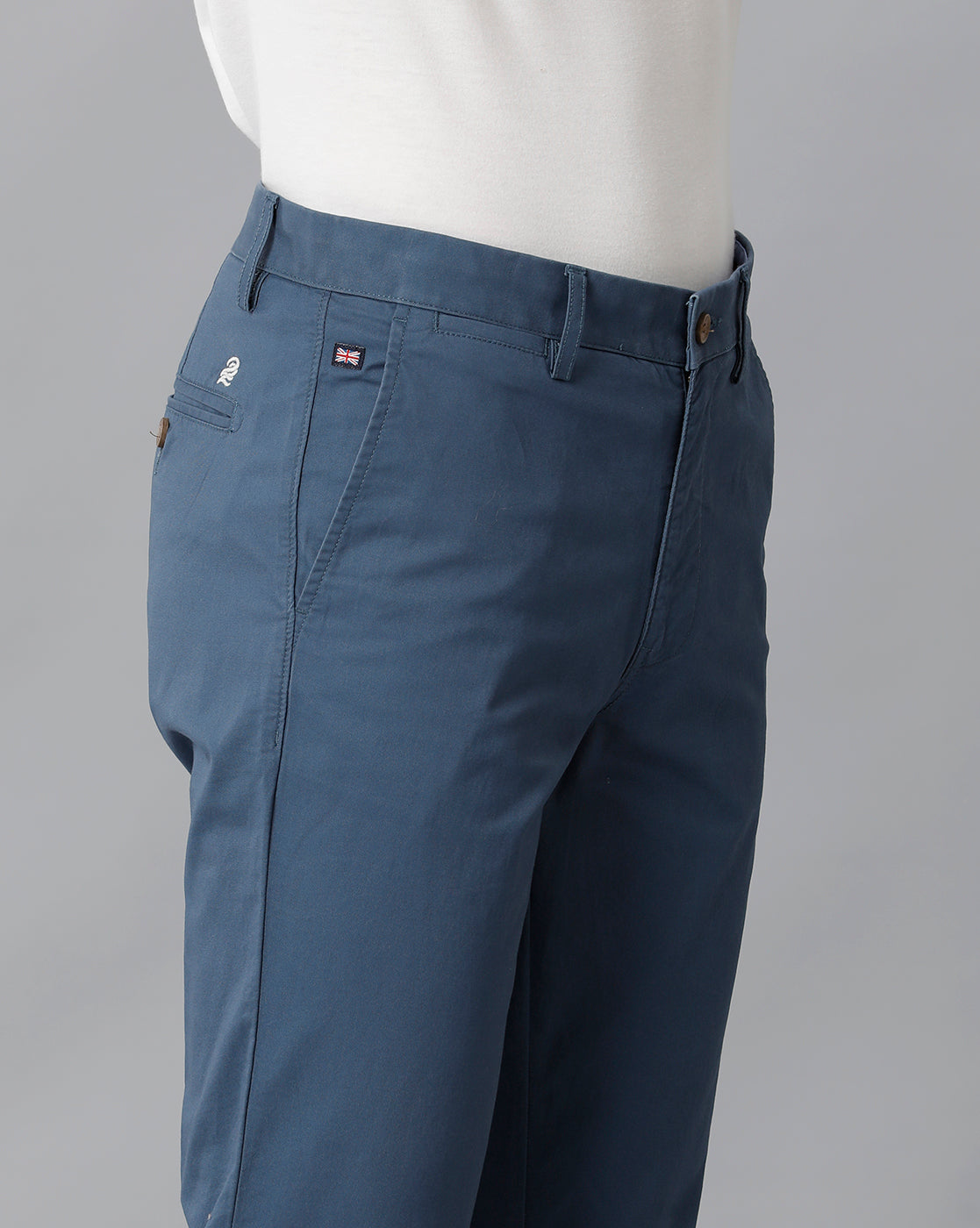 Teal Blue Solid Casual Cotton Trouser - Double Two