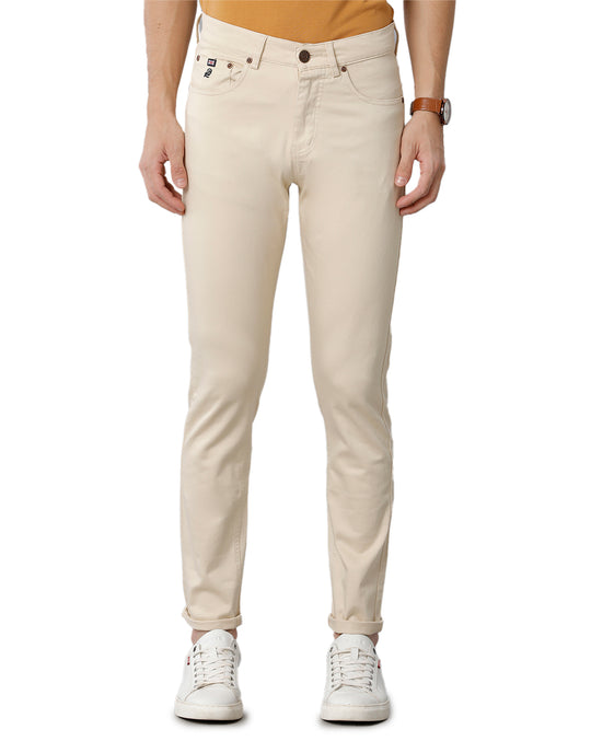 Cream Solid Casual Cotton Gabardines