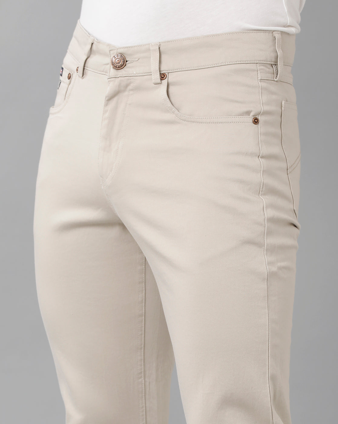 Cream Solid Casual Cotton Trouser - Double Two