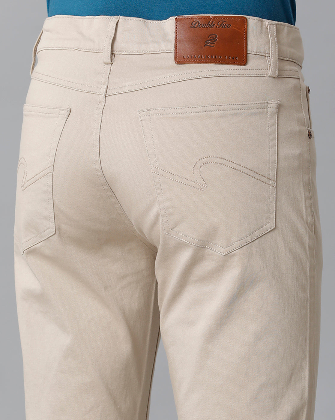 Sand Solid Casual Cotton Trouser - Double Two