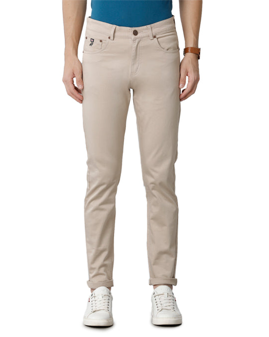 Sand Solid Casual Cotton Trouser