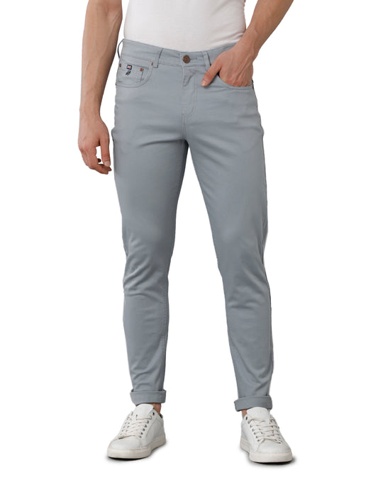 Light Steel Blue Solid Casual Cotton Trouser