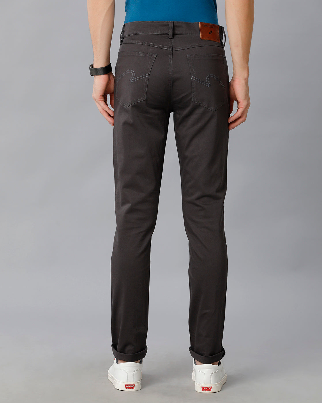 Grey Solid Casual Cotton Trouser