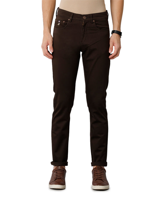 Dark Brown  Solid  Casual Cotton Trouser