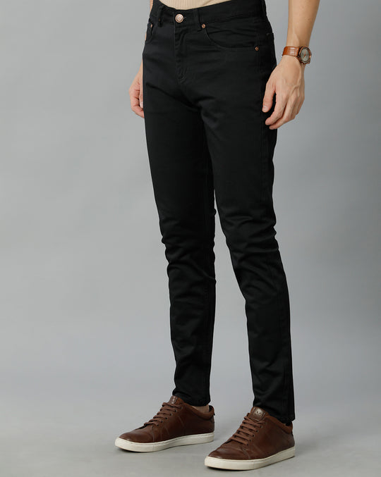 Black Solid Casual Cotton Trouser