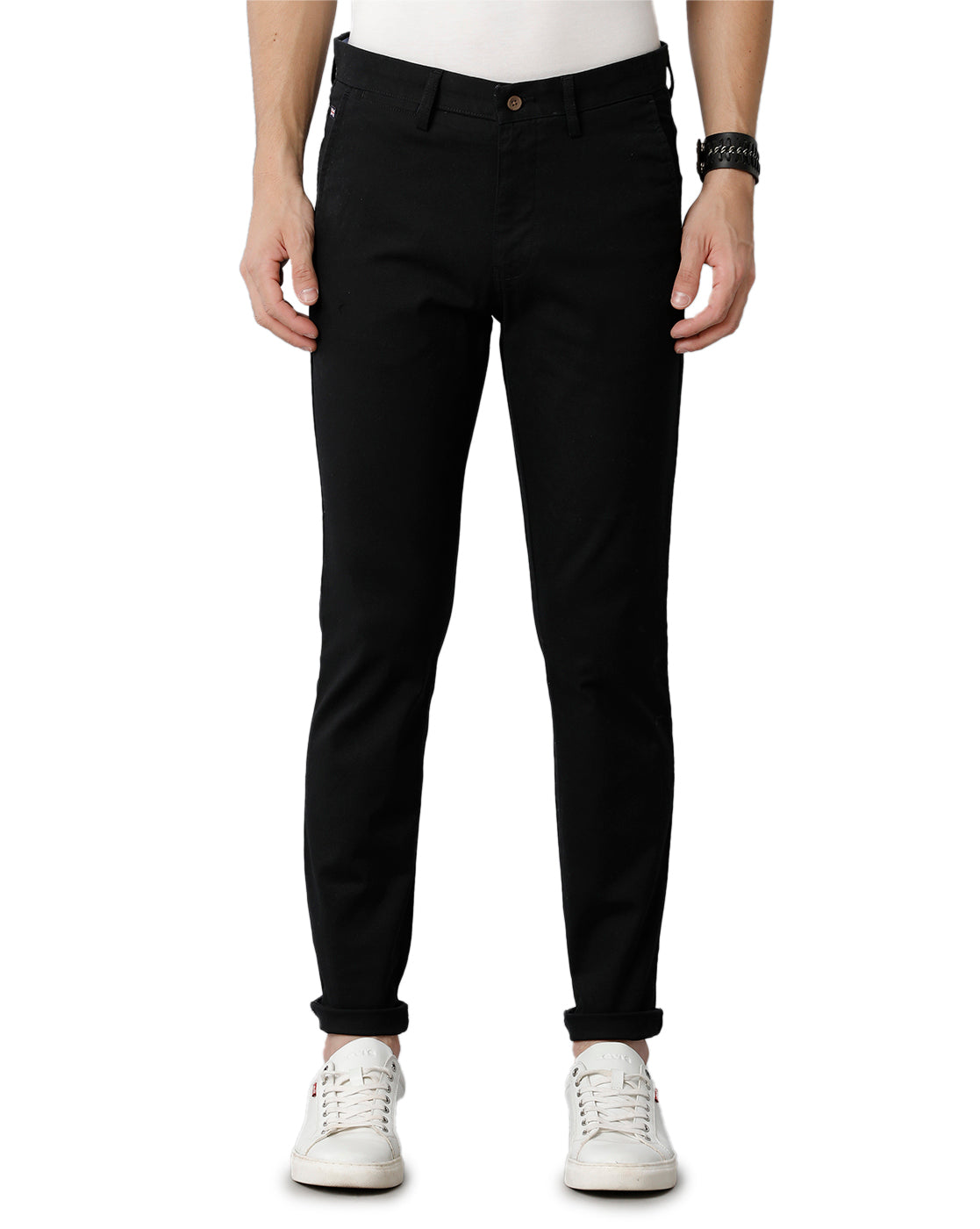 Black Solid Casual Cotton Trouser - Double Two