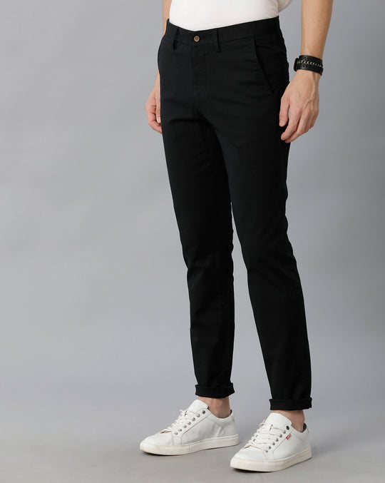 Black Solid Casual Cotton Trouser