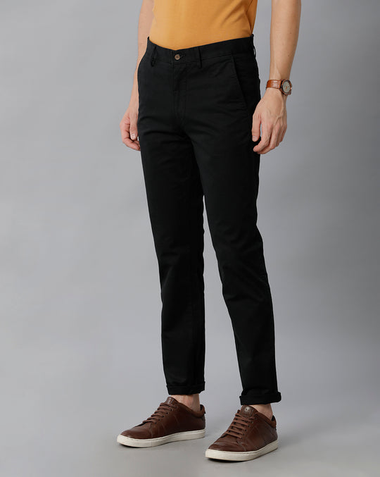 Black Solid Casual Cotton Trouser