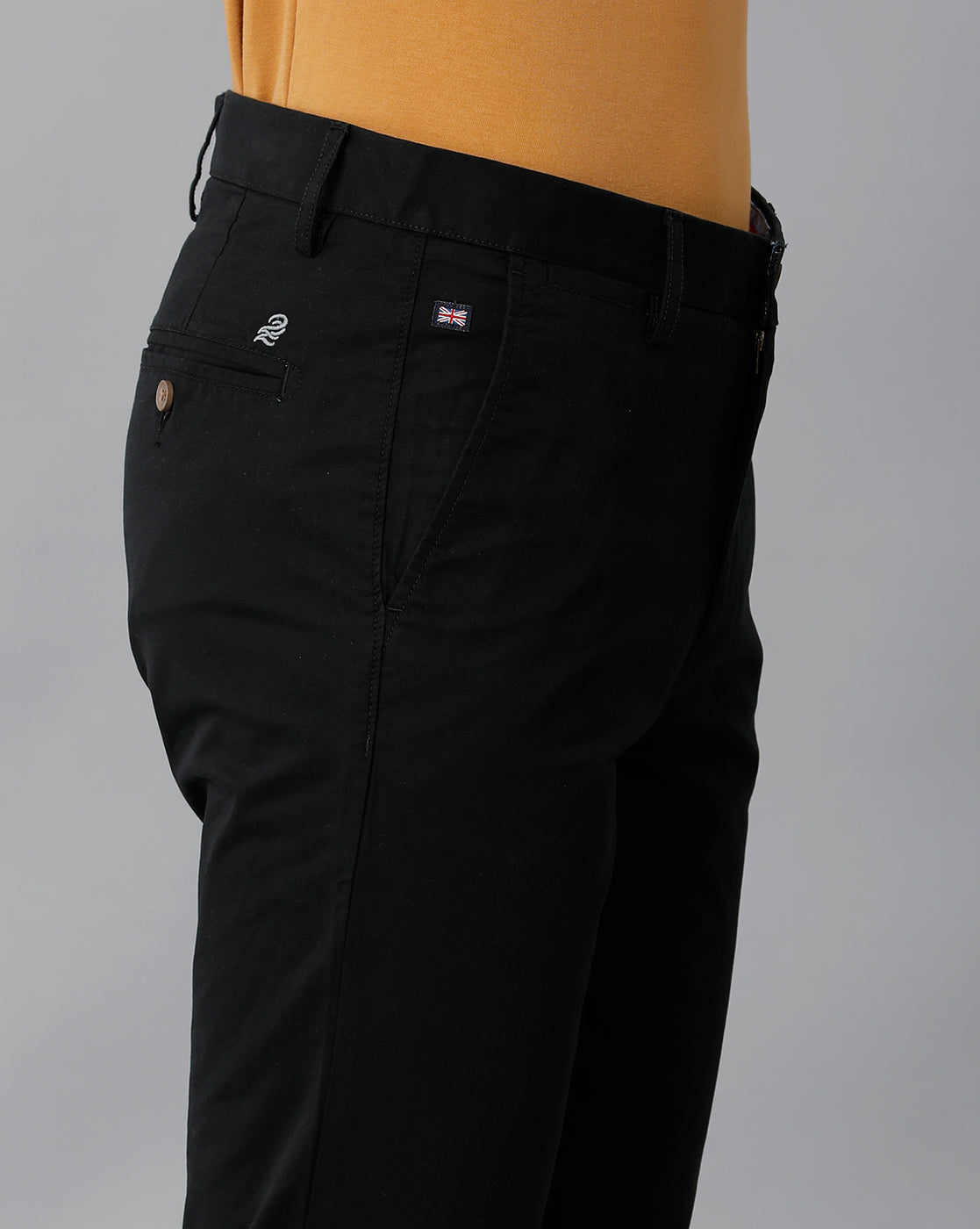 Black Solid Casual Cotton Trouser - Double Two